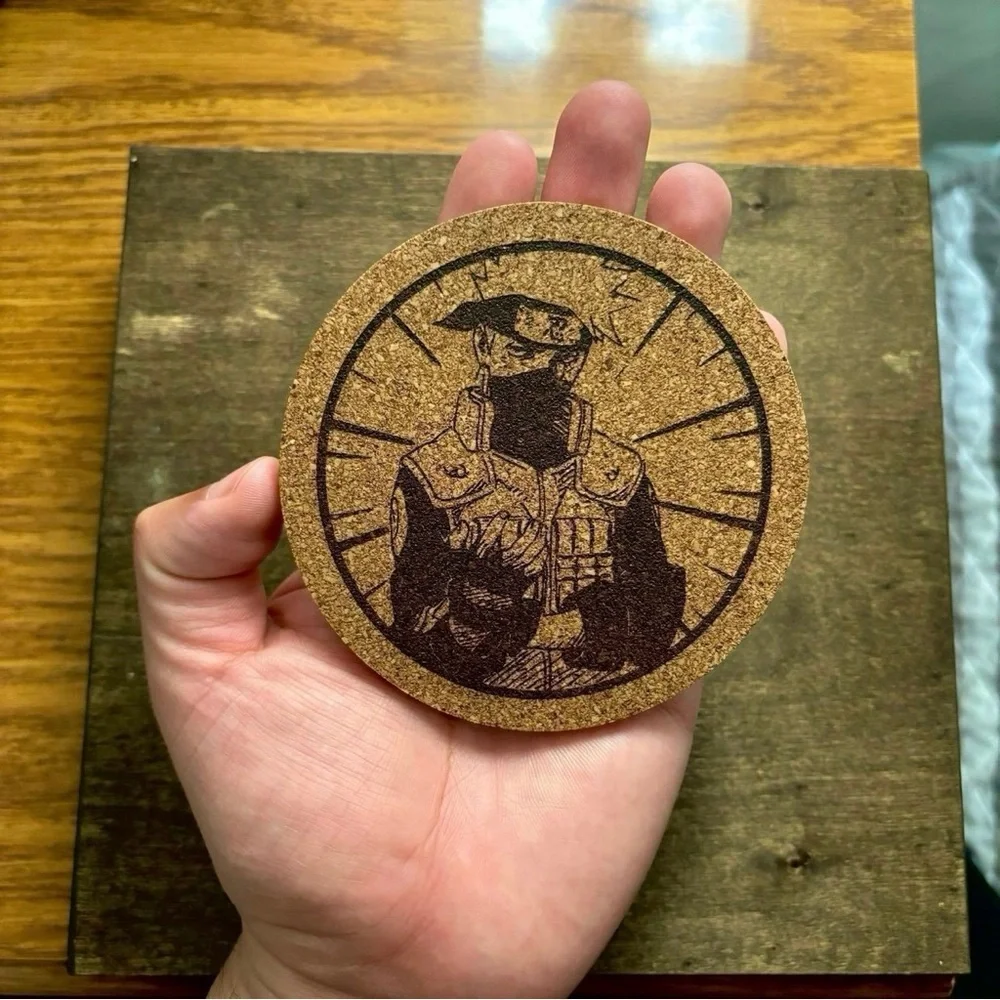 Naruto Kakashi Laser Engraved Cork Coasters Lot of 4